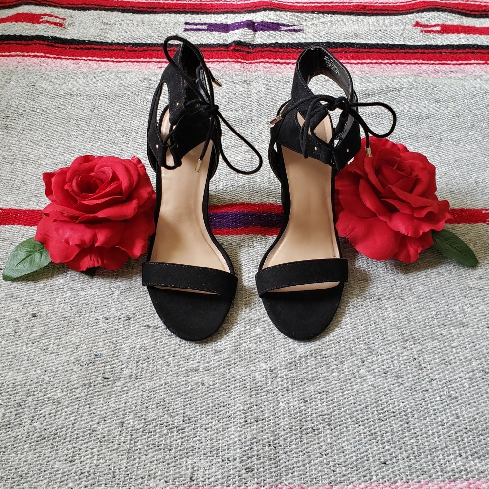 MIX NO 6 | BLACK FAUX SUEDE CHUNKY HEELS